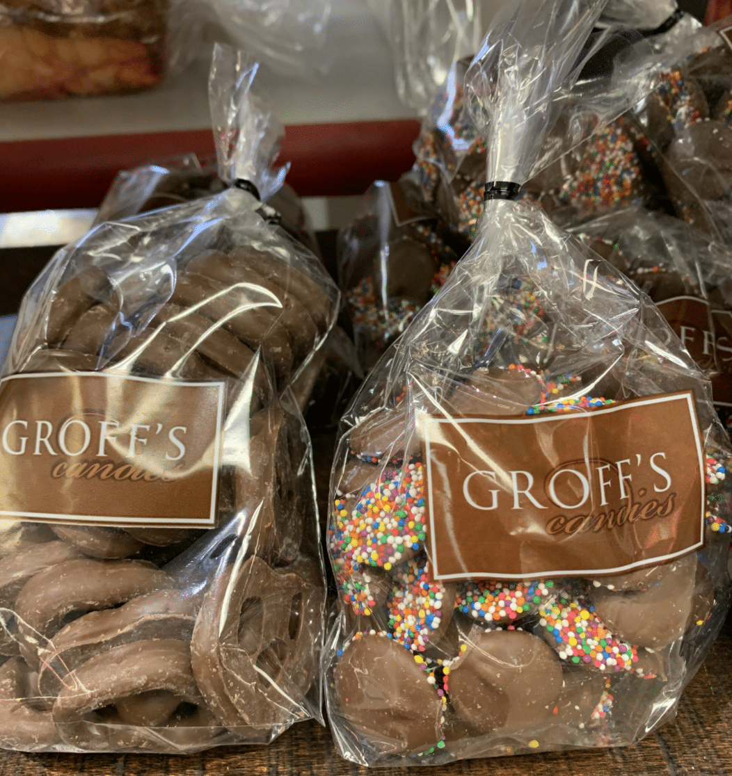Two bags of chocolates with sprinkles