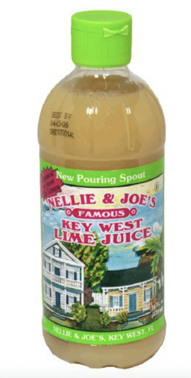 A bottle with a colorful label Nellie and Joes Key Lime Juice